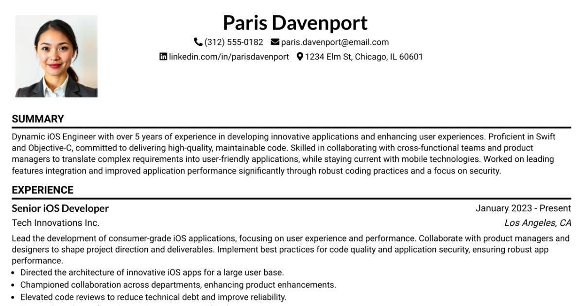 33 iOS Engineer Resume Templates with Example 2026 (ATS-Optimized)