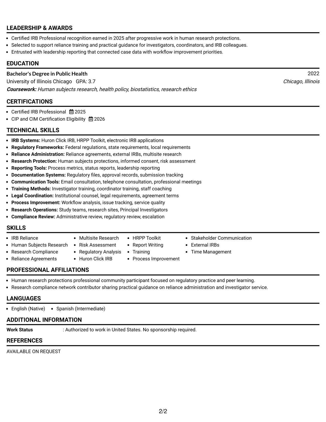 Resume Example Page 2