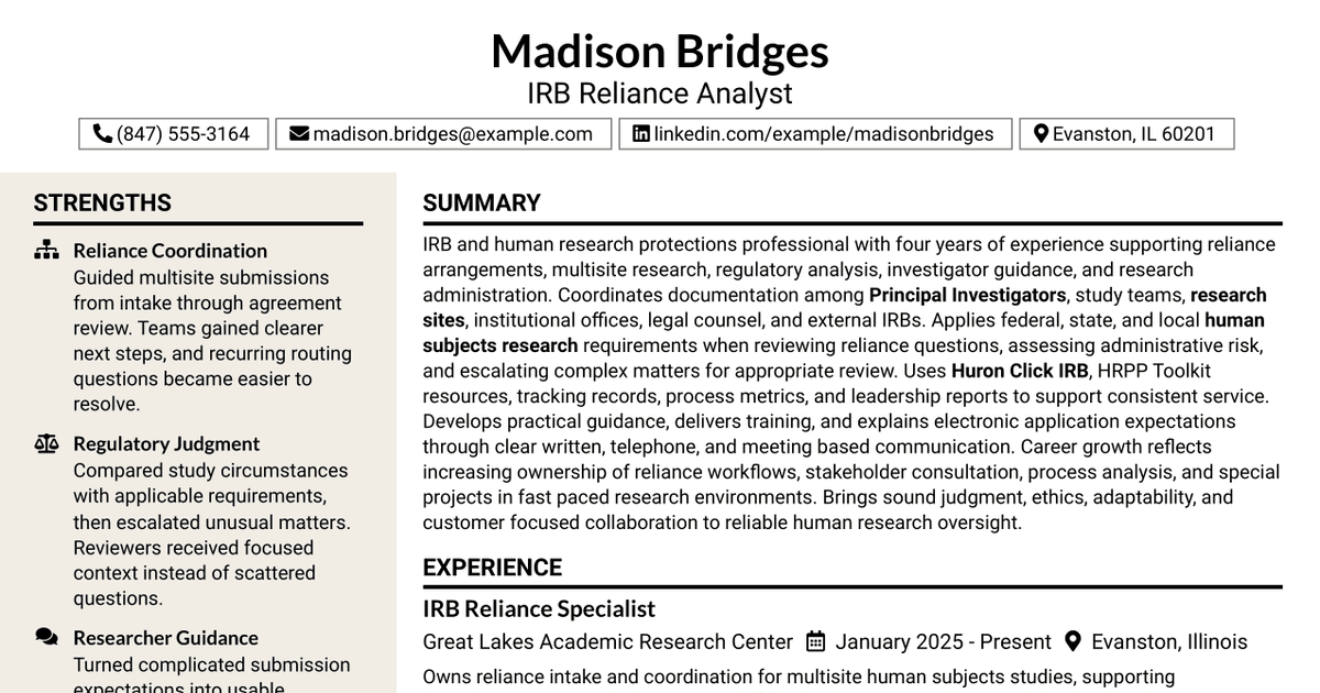 7 IRB Reliance Analyst Resume Templates with Example