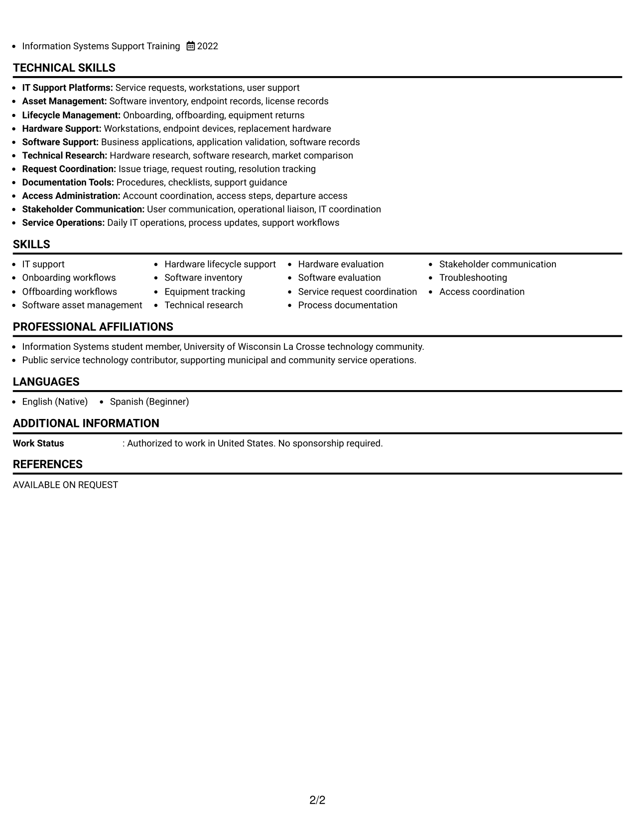 Resume Example Page 2