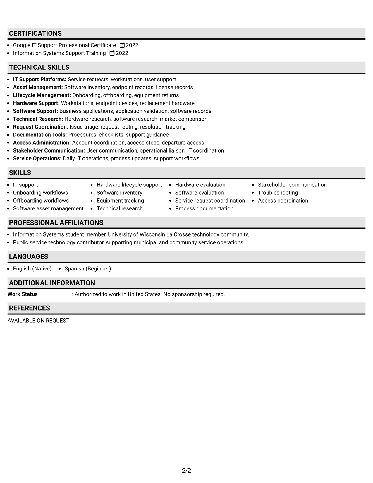 Resume Example Page 2