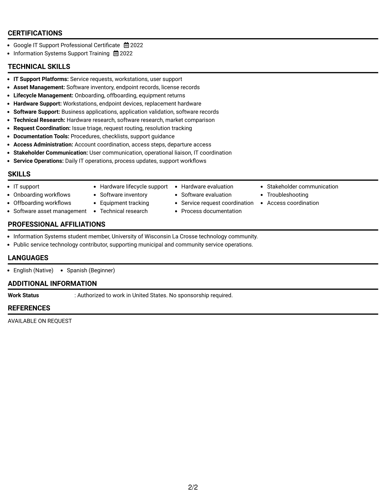 Resume Example Page 2