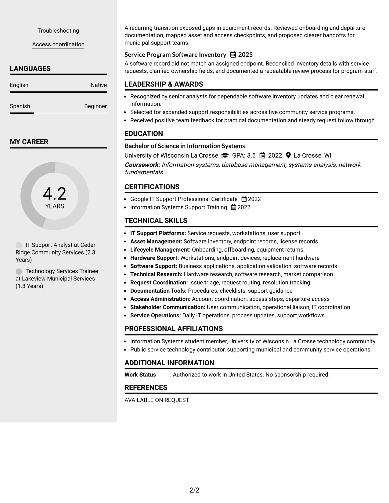 Resume Example Page 2