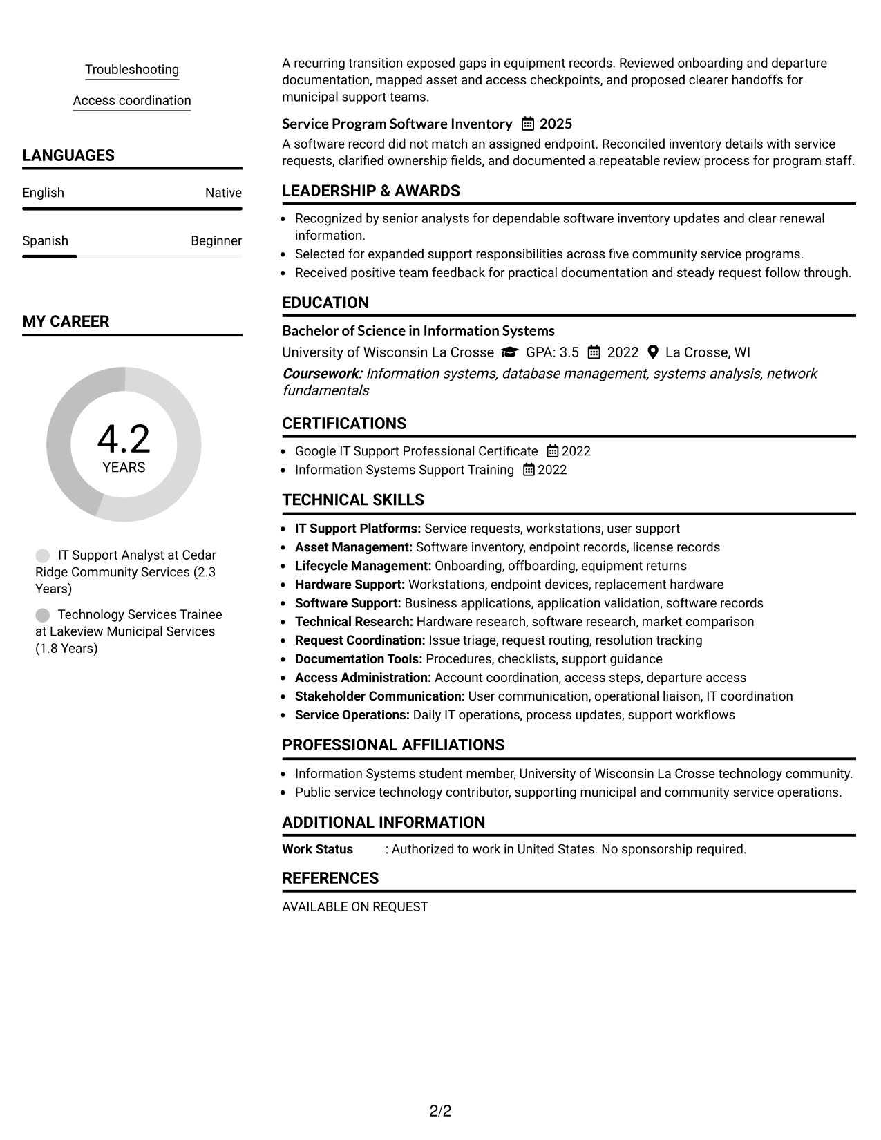 Resume Example Page 2