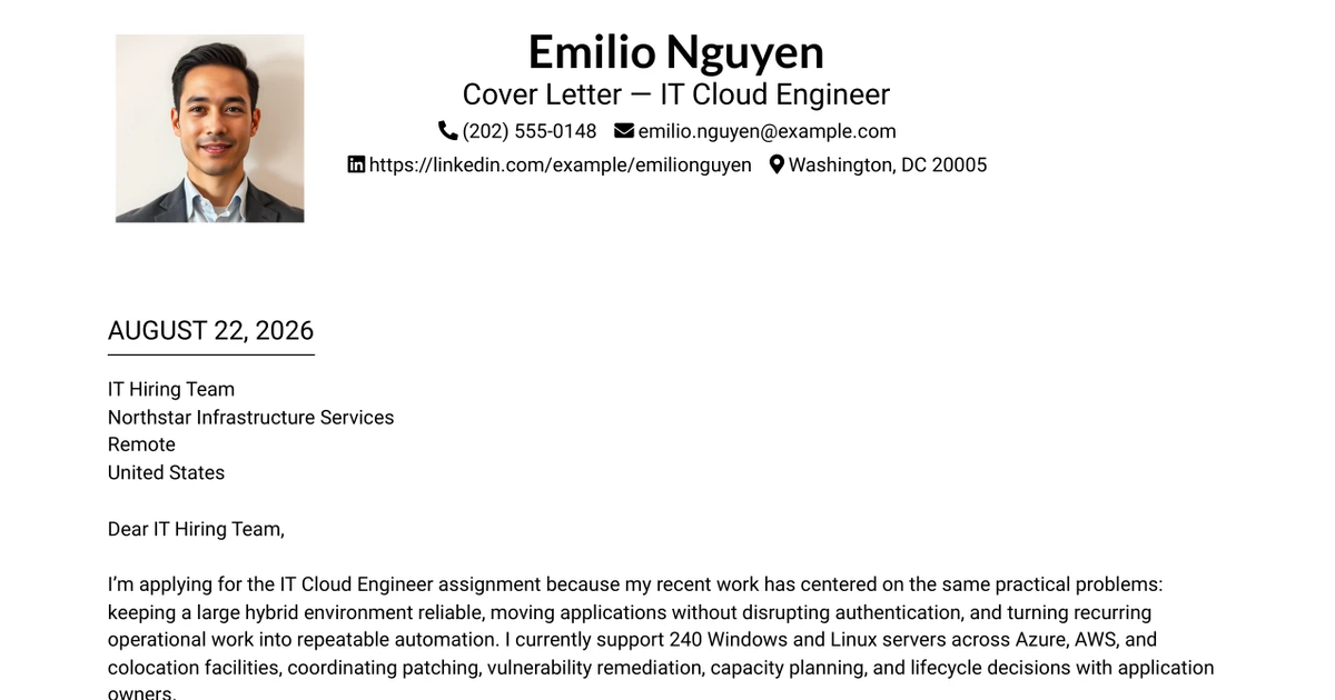30+ IT Cloud Engineer Cover Letter Templates with Example 2026