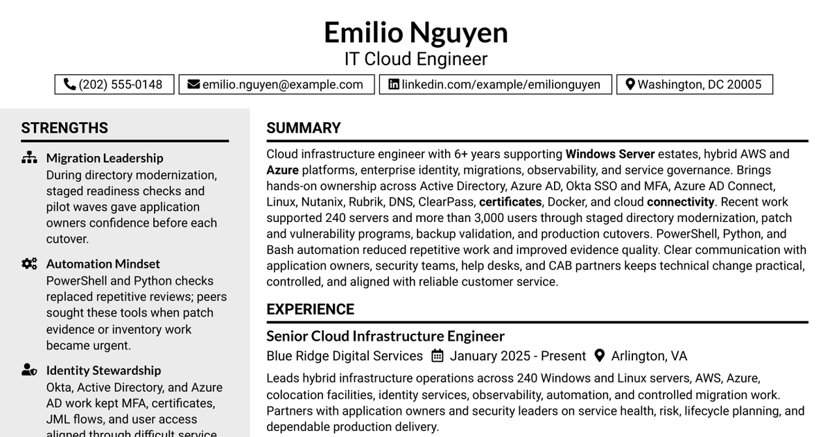 33 IT Cloud Engineer Resume Templates with Example 2026 (ATS-Optimized)