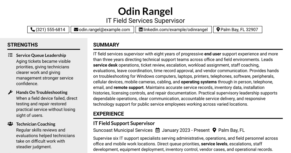 7 IT Field Services Supervisor Resume Templates with Example