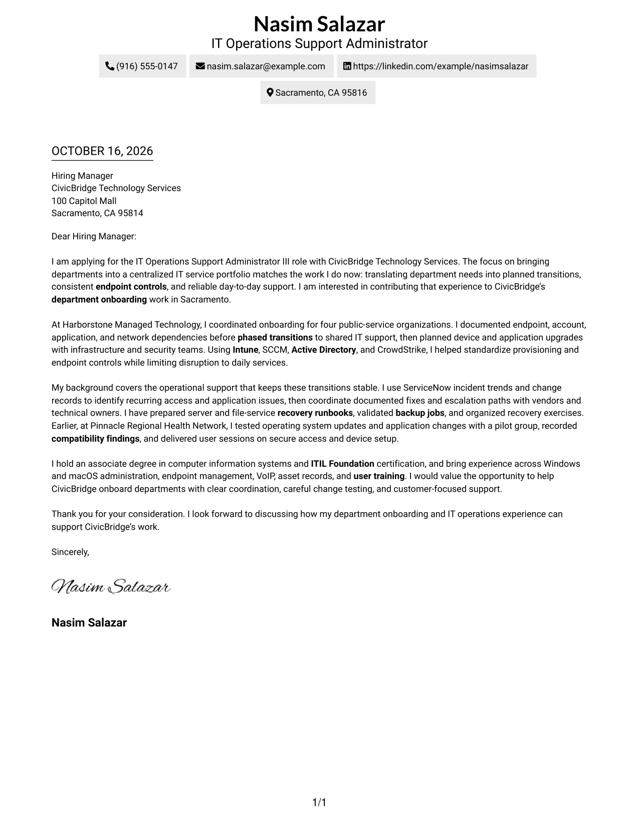 Cover letter example — page 1
