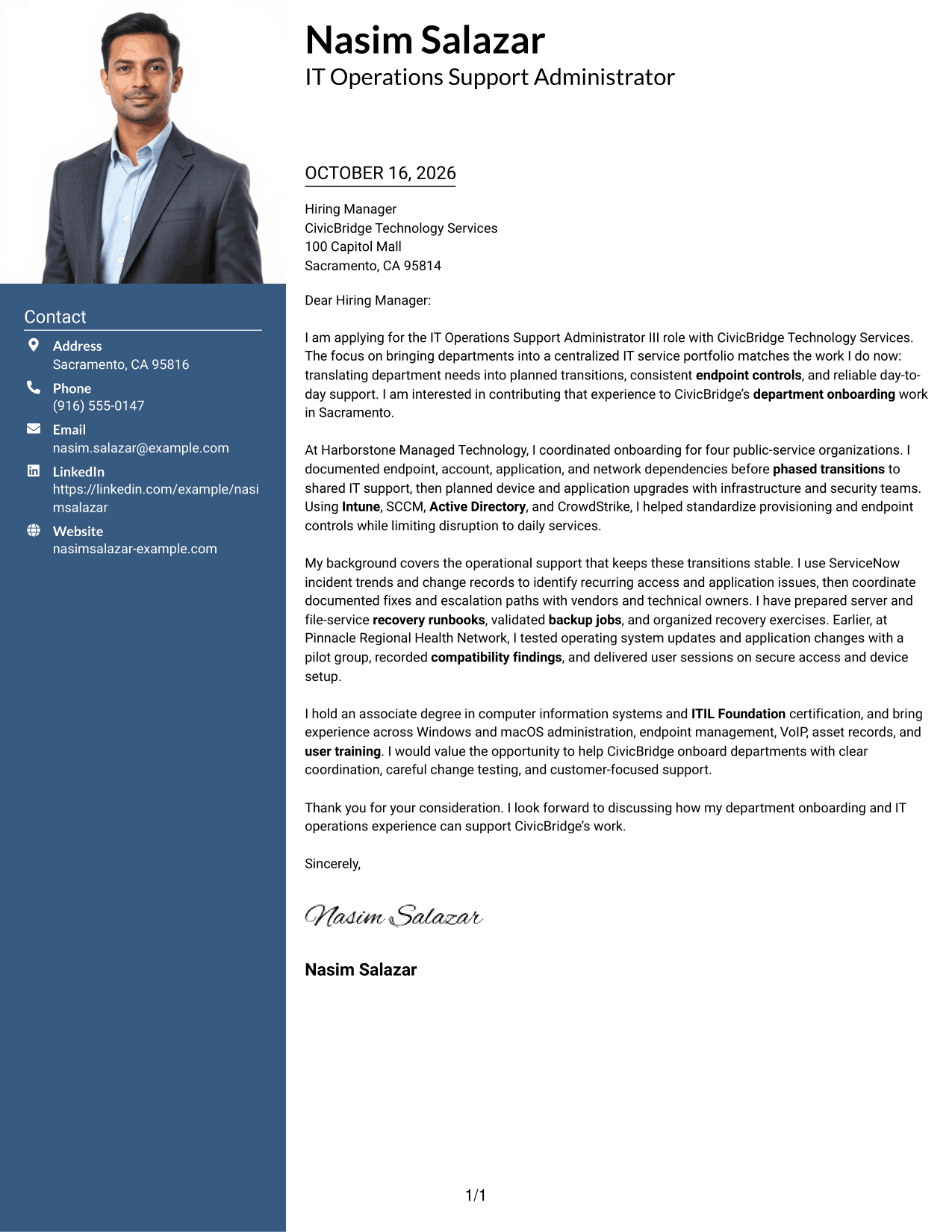 Cover letter example — page 1