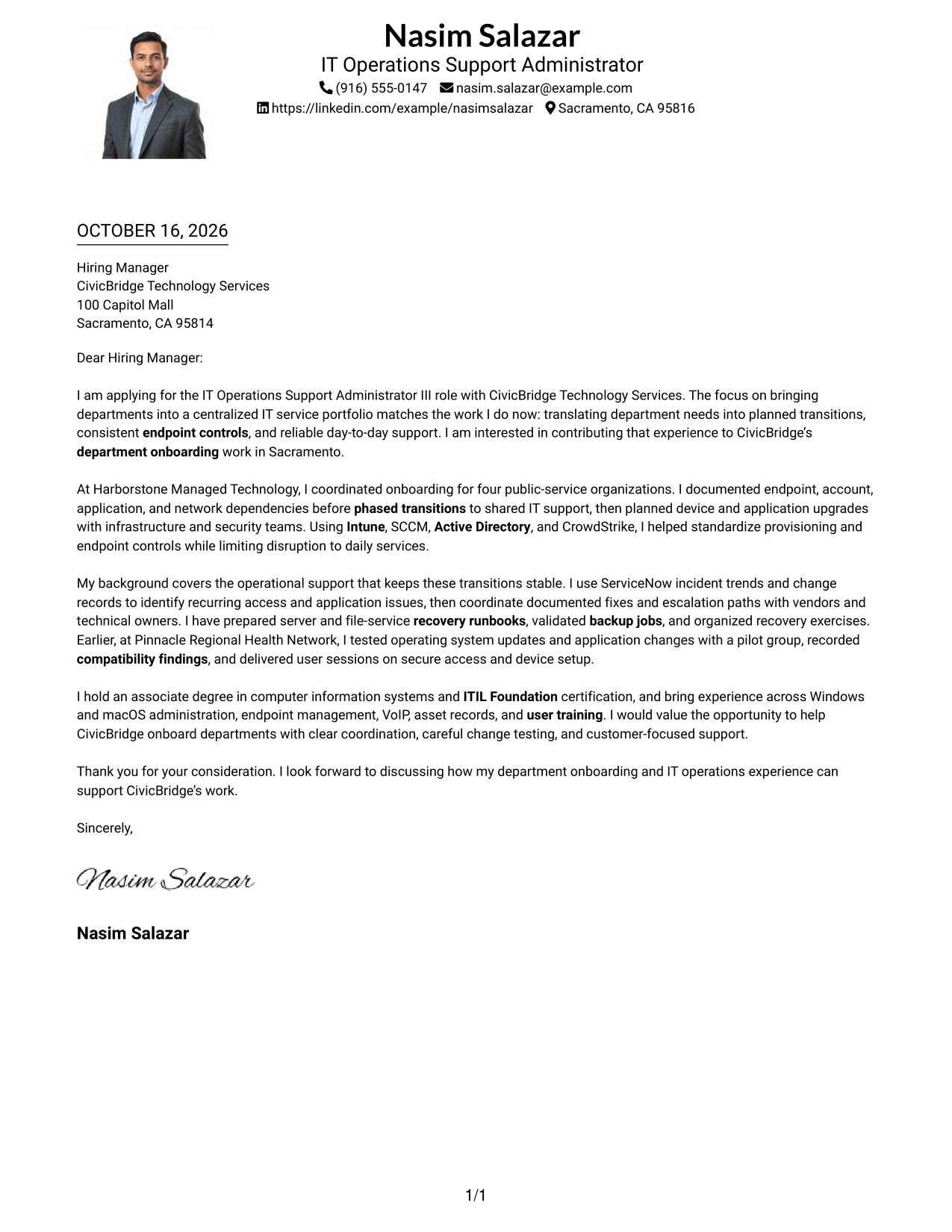 Cover letter example — page 1