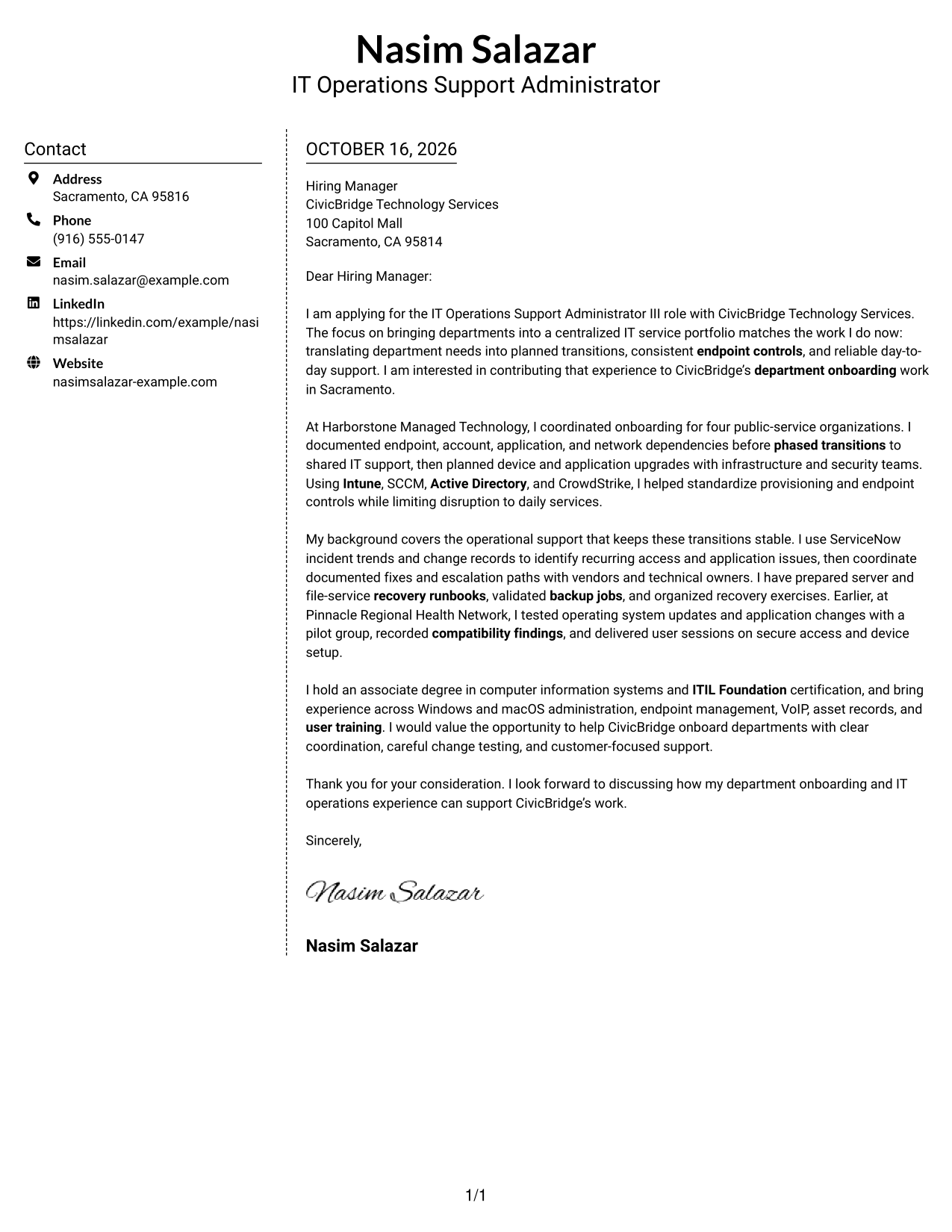 Cover letter example — page 1