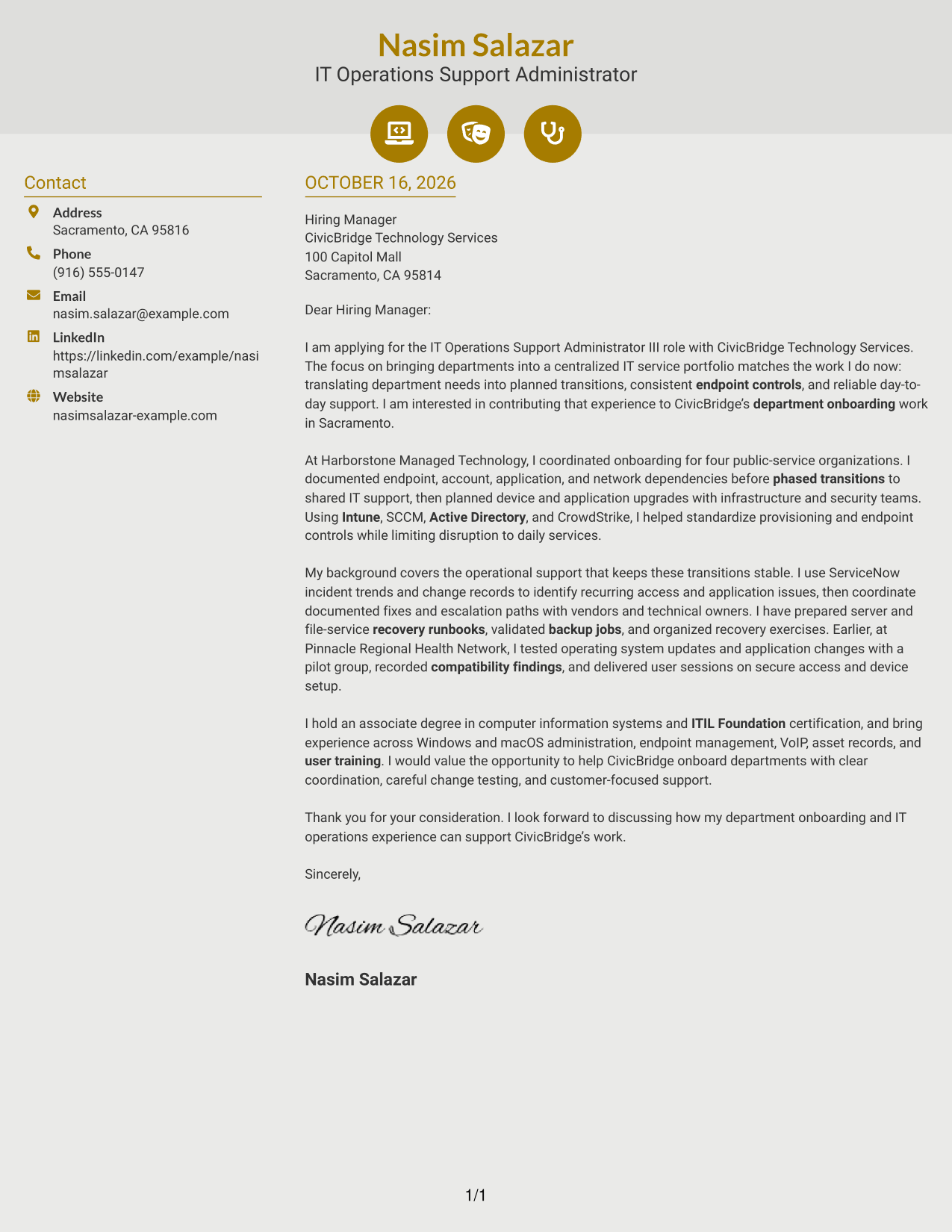 Cover letter example — page 1