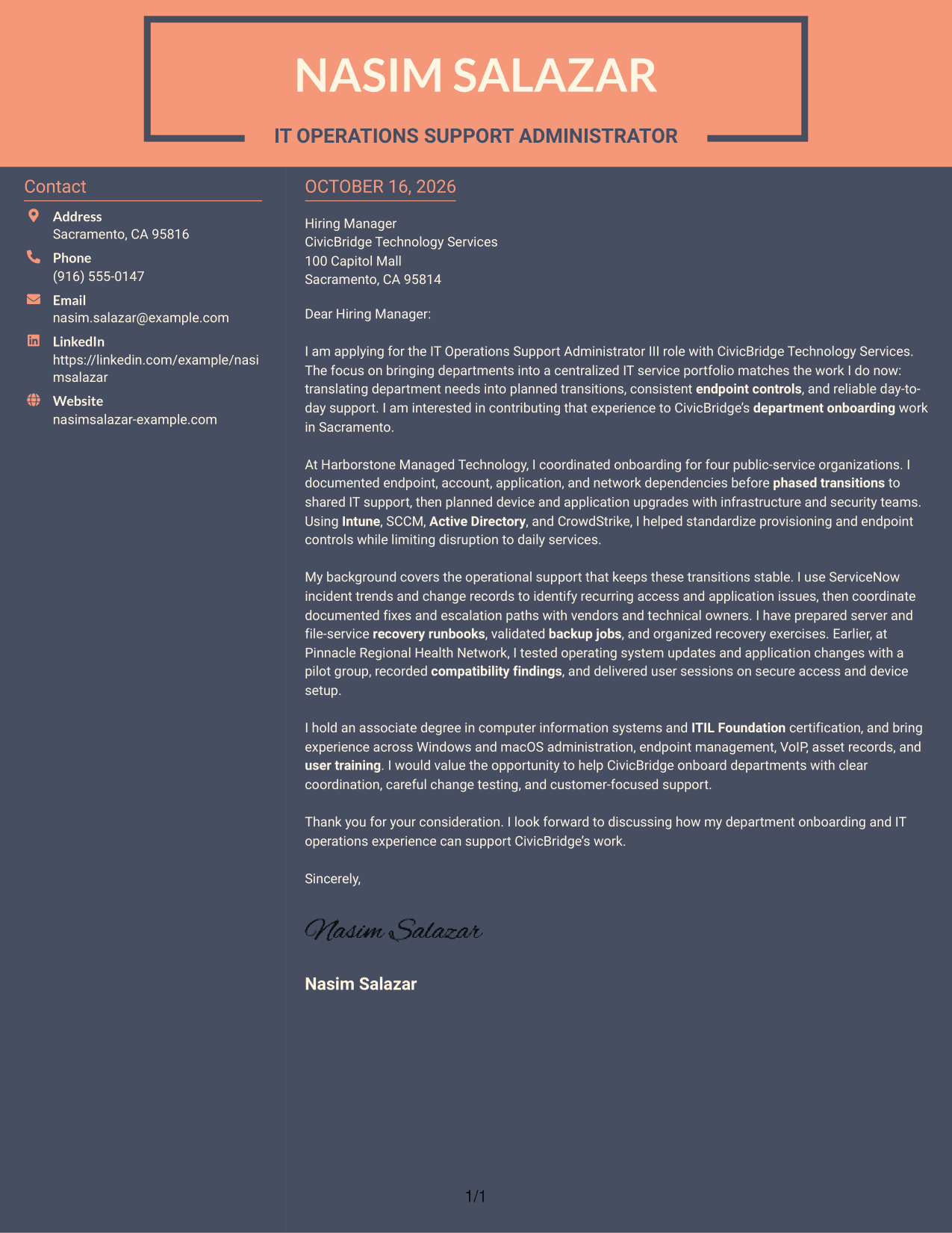 Cover letter example — page 1