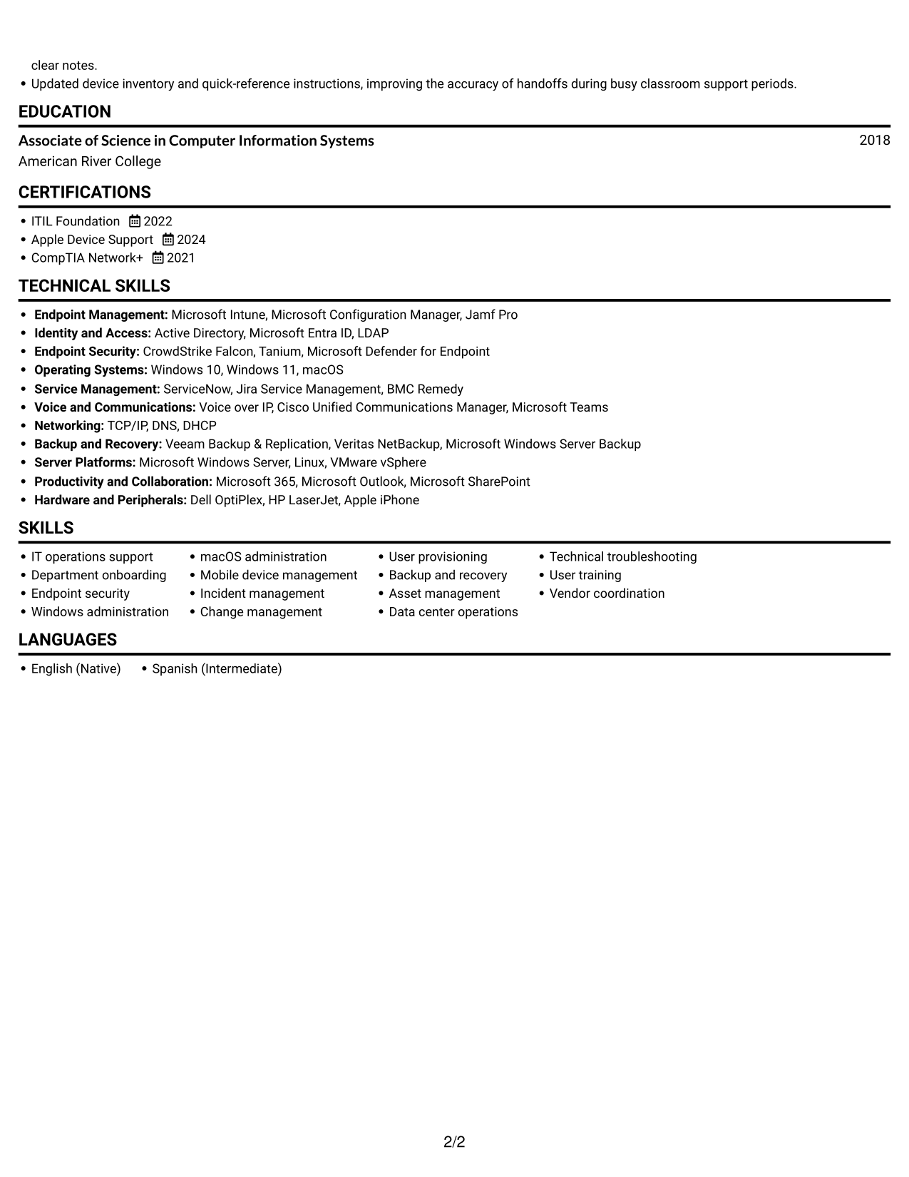 Resume example — page 2