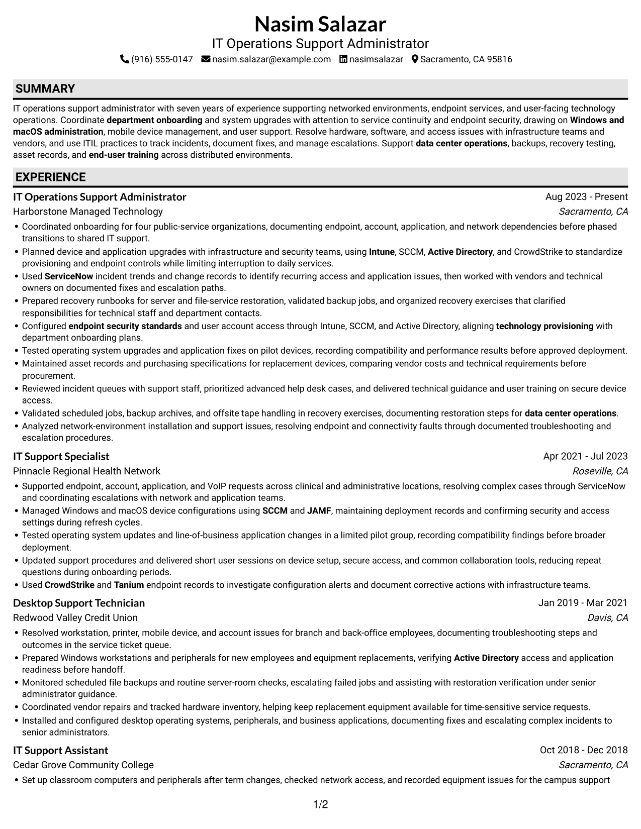 Resume example — page 1