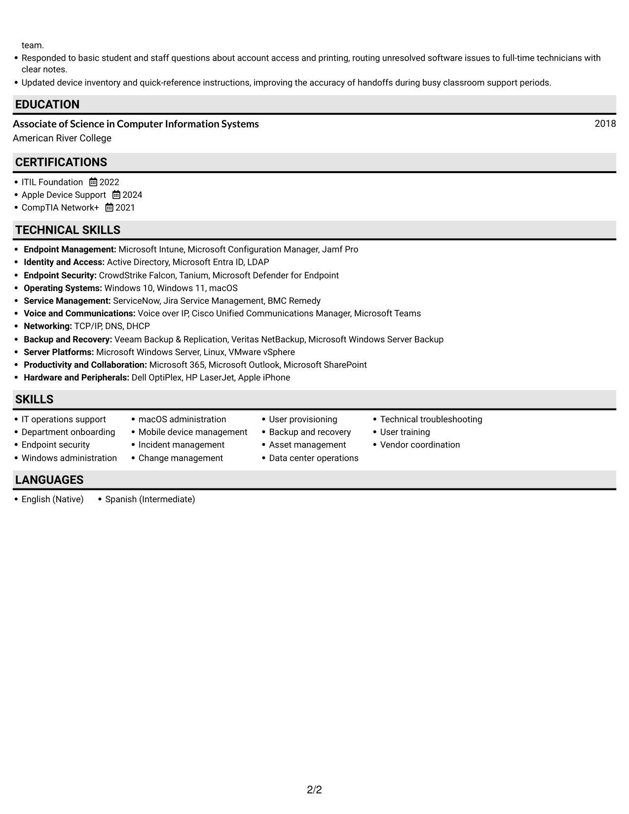 Resume example — page 2