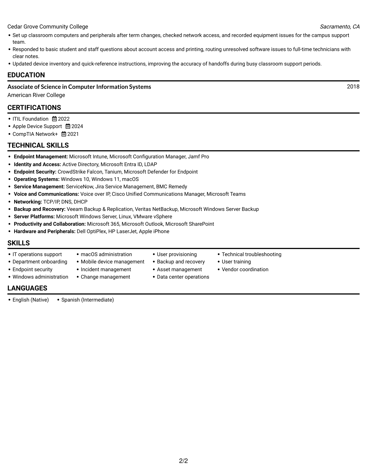 Resume example — page 2
