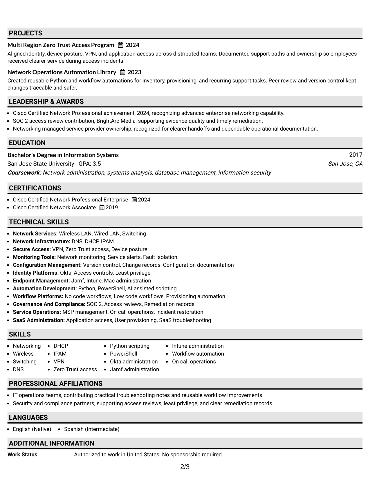 Resume Example Page 2