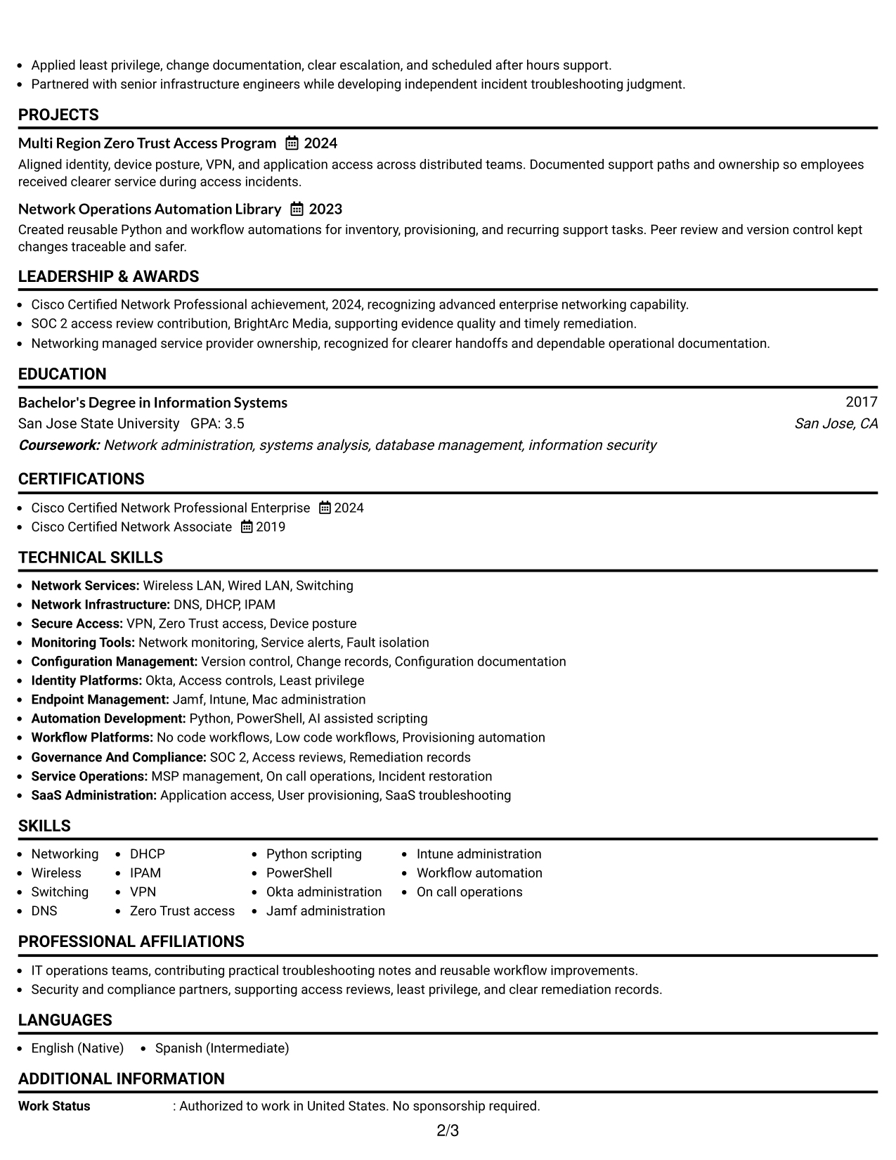 Resume Example Page 2