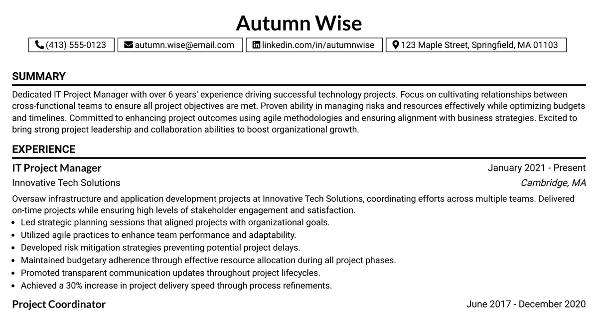 33 IT Project Manager Resume Templates with Example 2026 (ATS-Optimized)