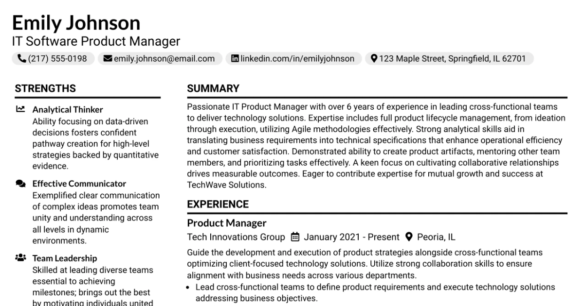 33 IT Software Product Manager Resume Templates with Example 2026 (ATS-Optimized)