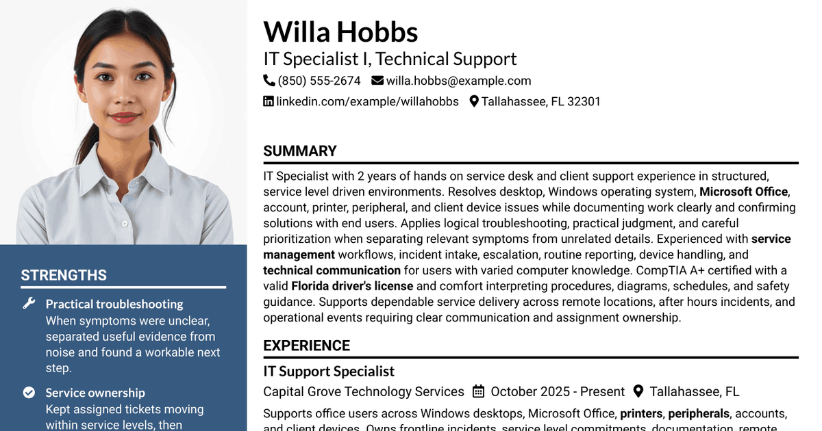 7 IT Specialist I - Technical Support Resume Templates with Example