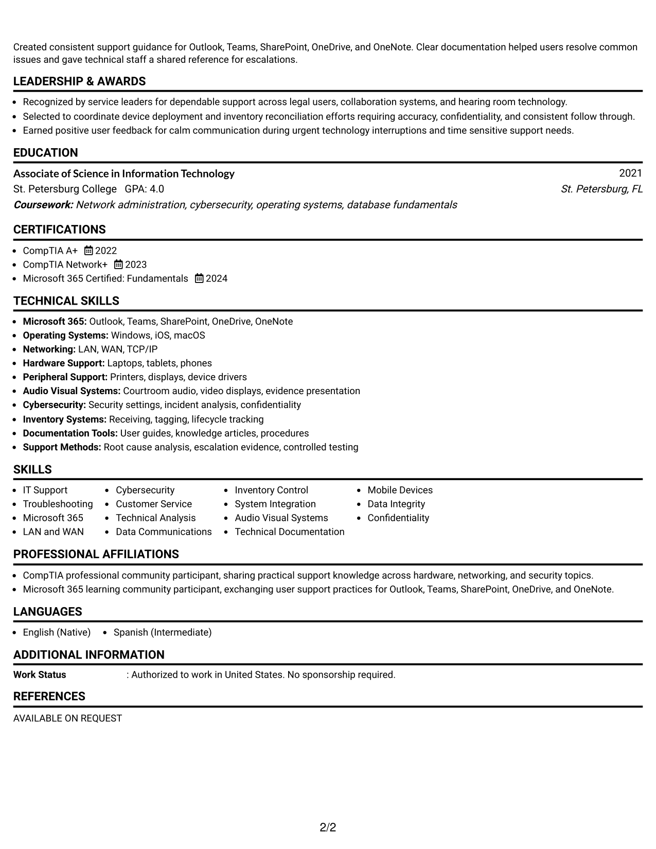 Resume Example Page 2
