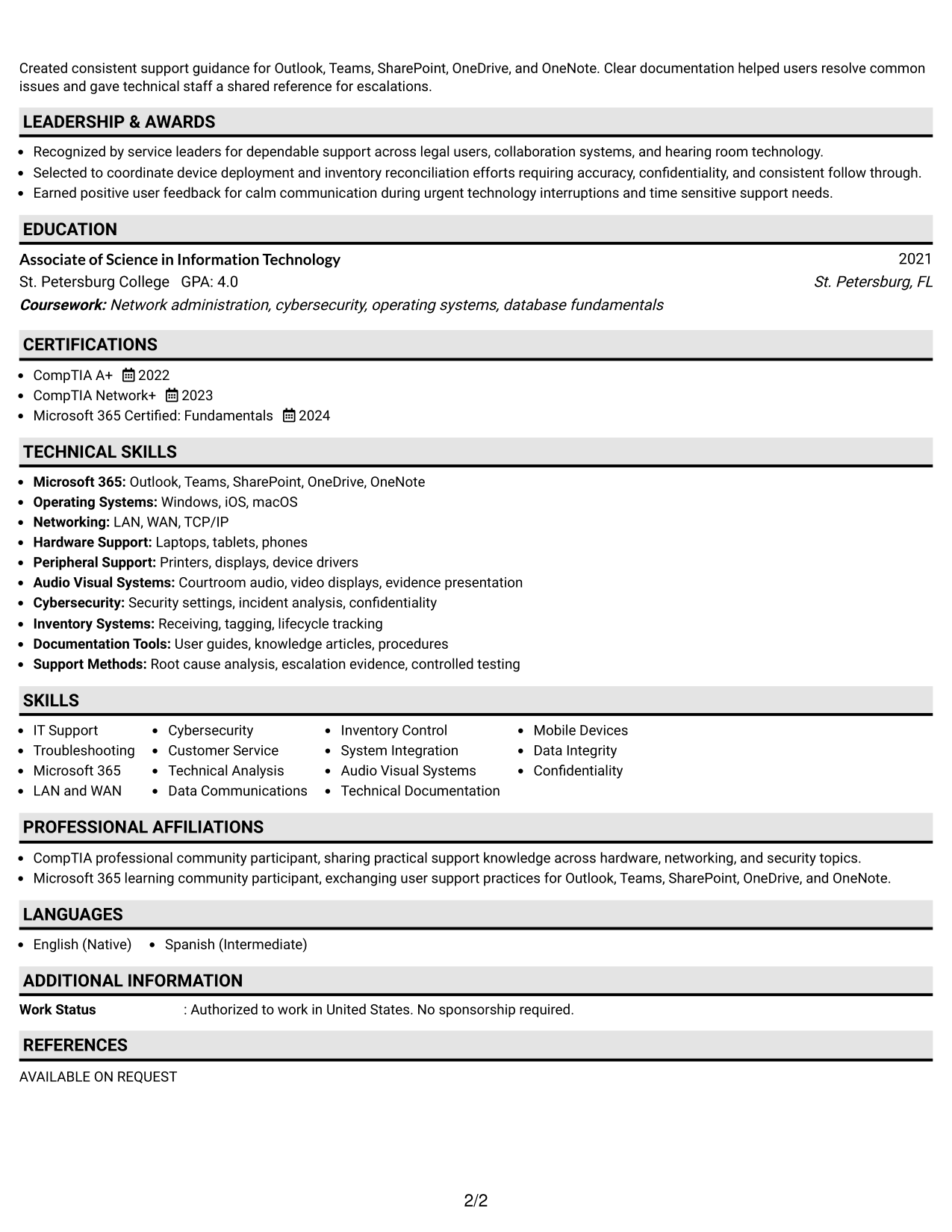Resume Example Page 2
