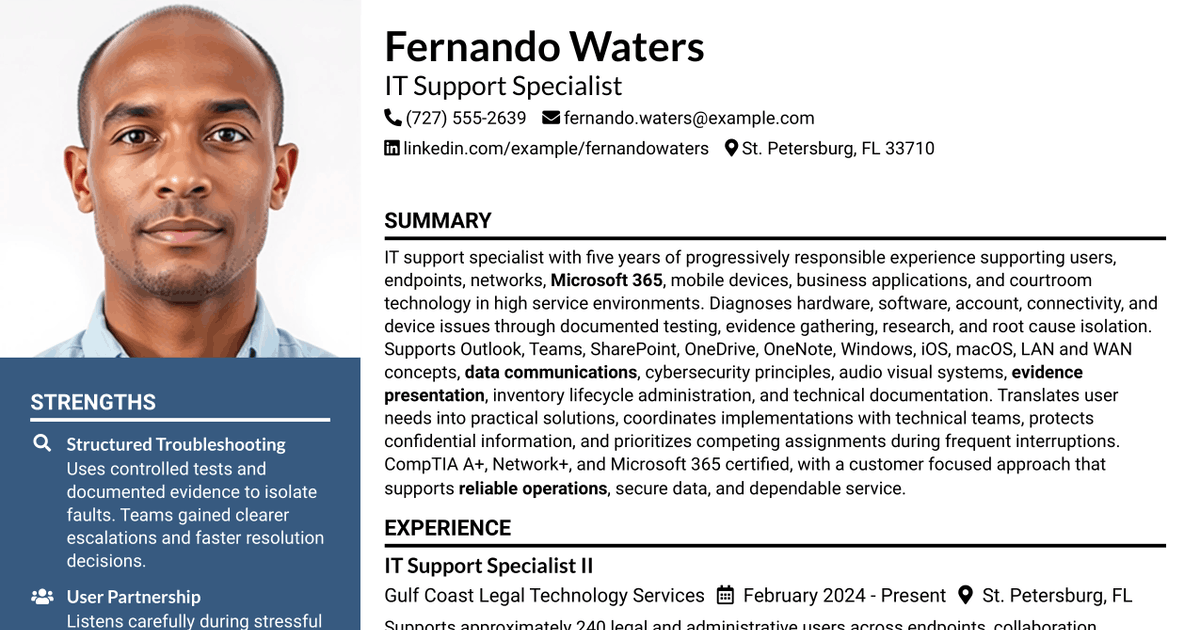 7 IT Support Specialist Resume Templates with Example