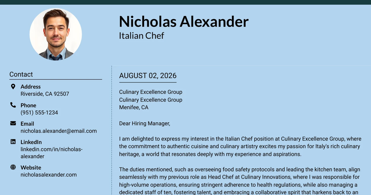 30+ Italian Chef Cover Letter Templates with Example 2026