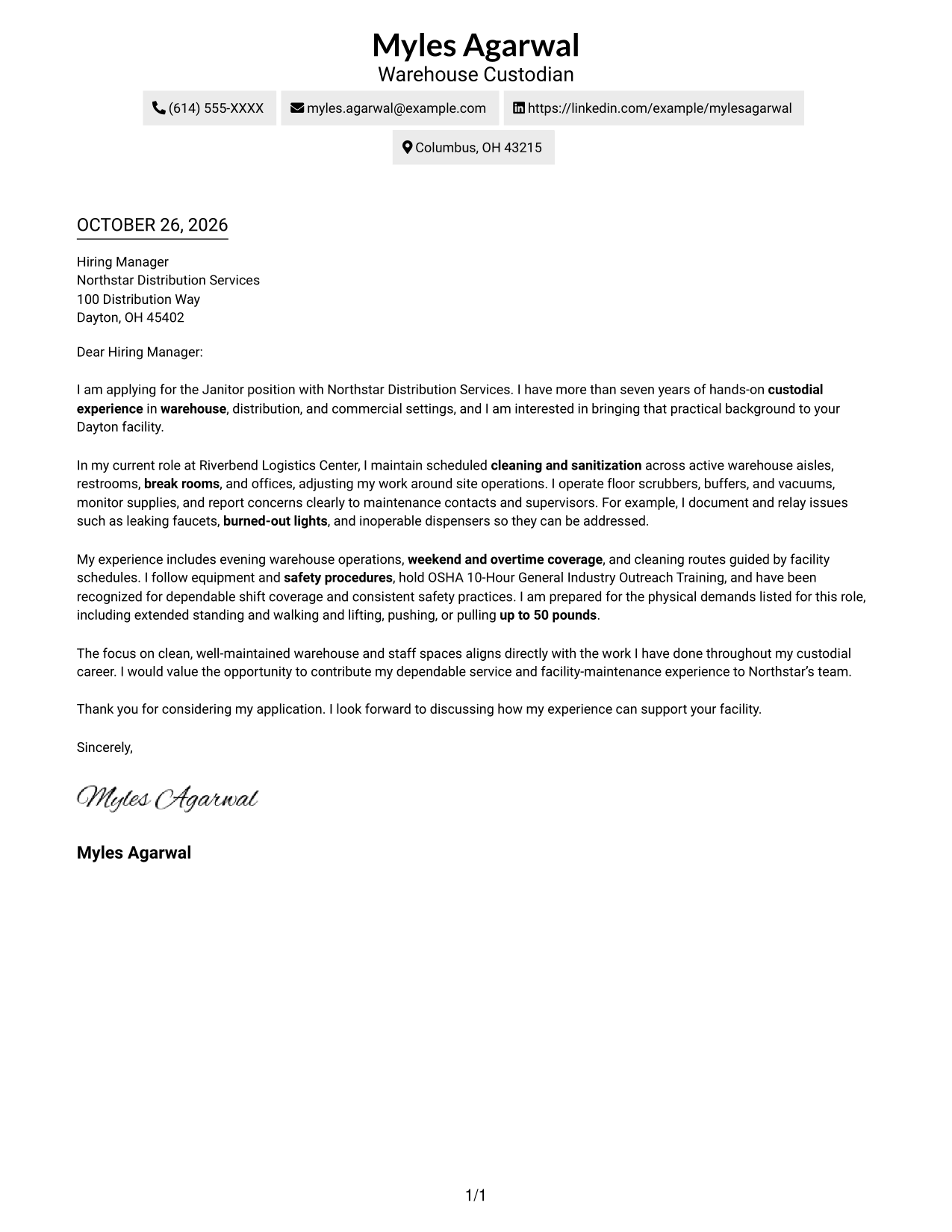 Cover letter example — page 1