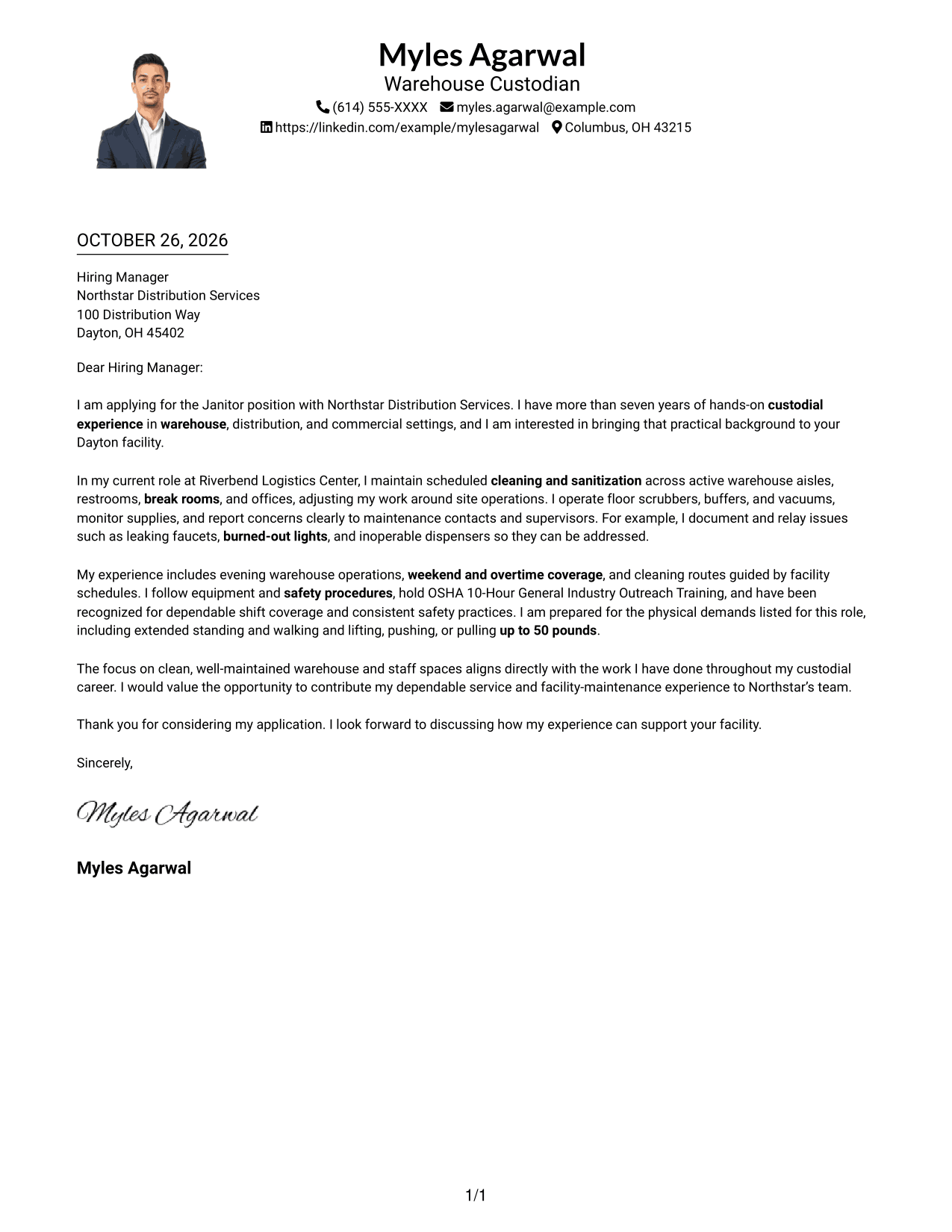 Cover letter example — page 1