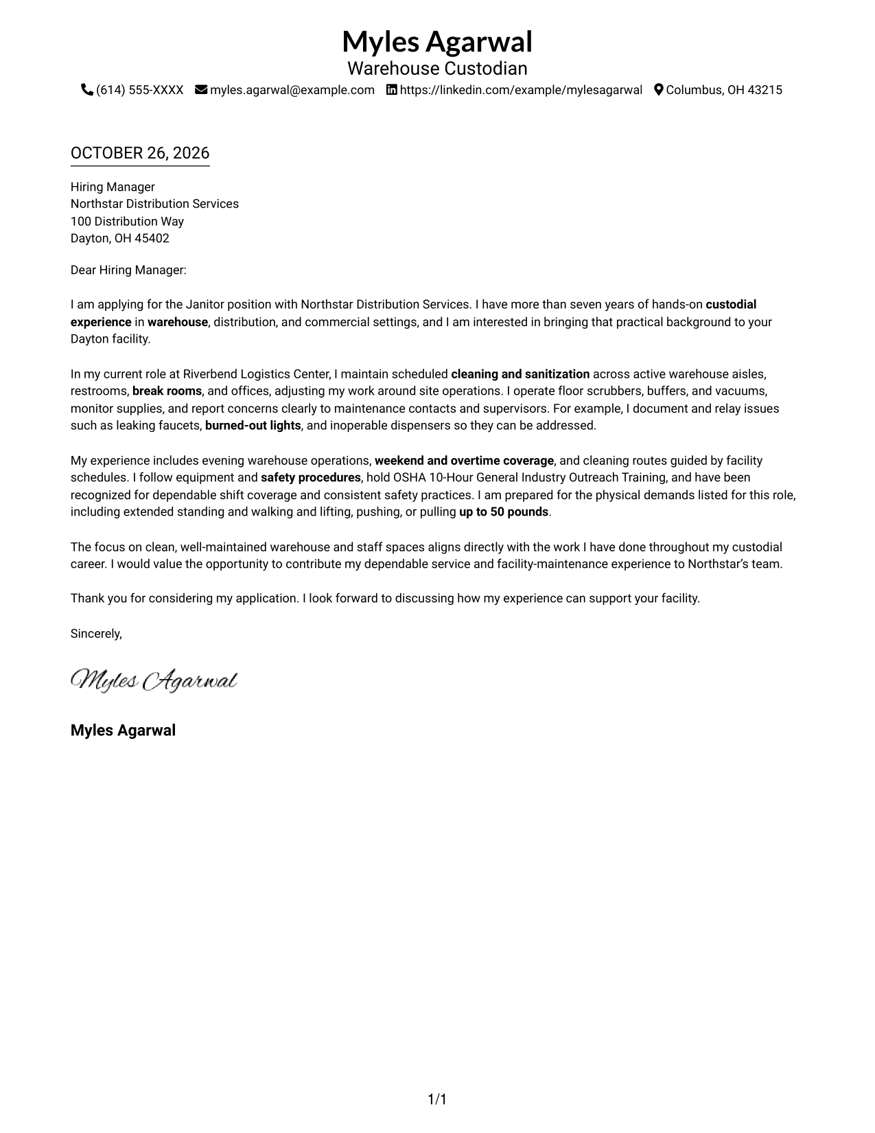 Cover letter example — page 1
