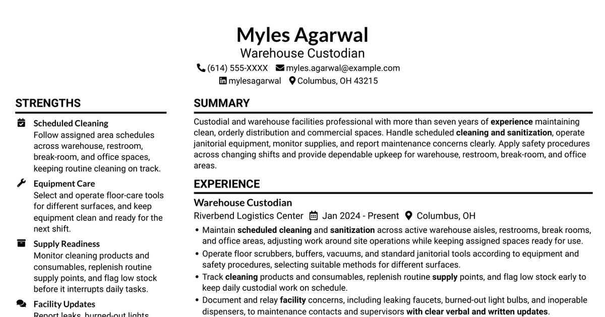 7 Janitor - Warehouse Facilities Resume Templates with Example