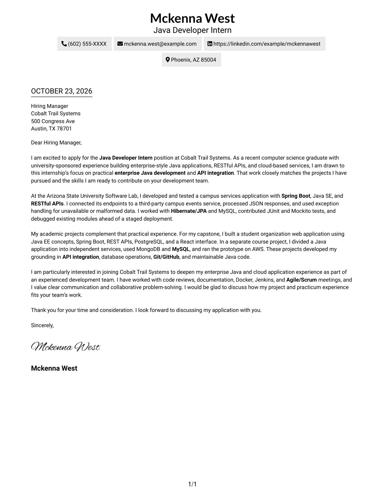 Cover letter example — page 1