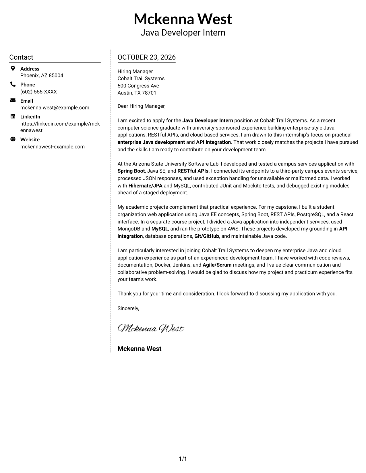 Cover letter example — page 1