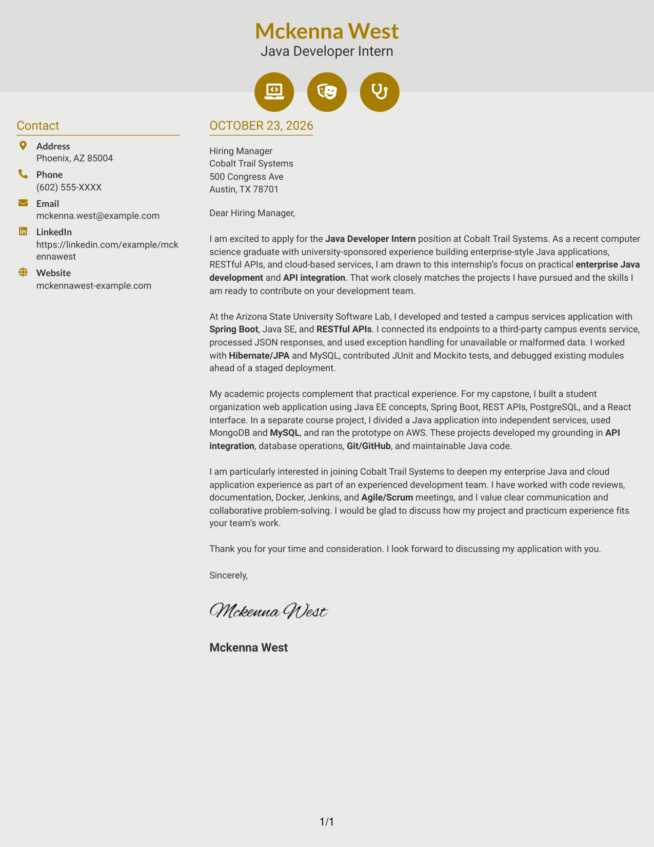 Cover letter example — page 1