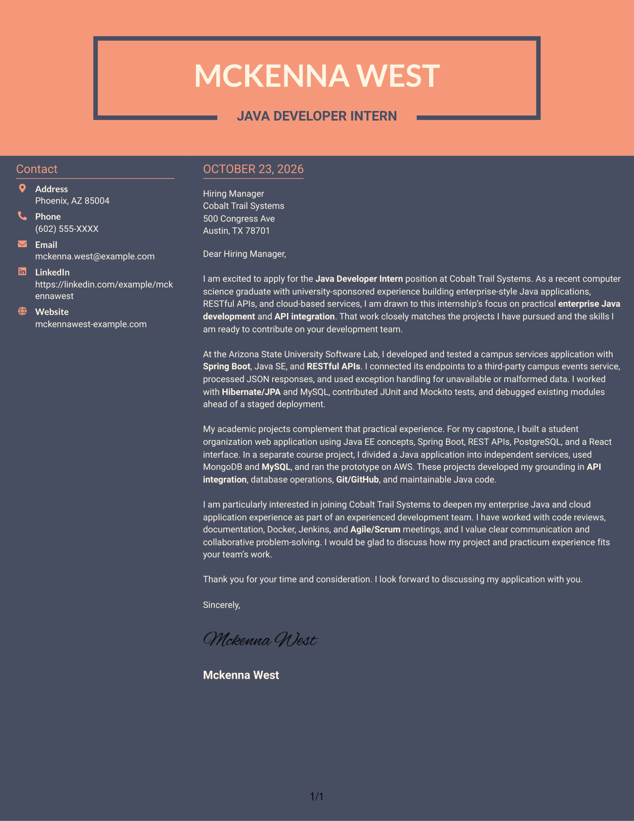 Cover letter example — page 1