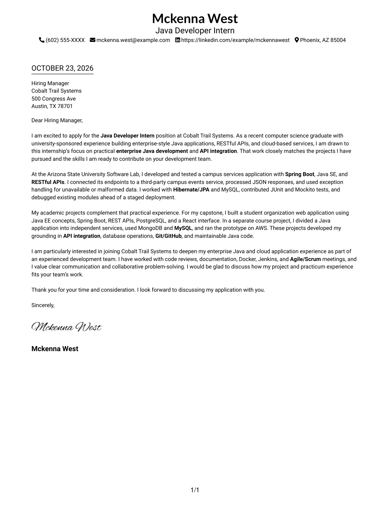 Cover letter example — page 1