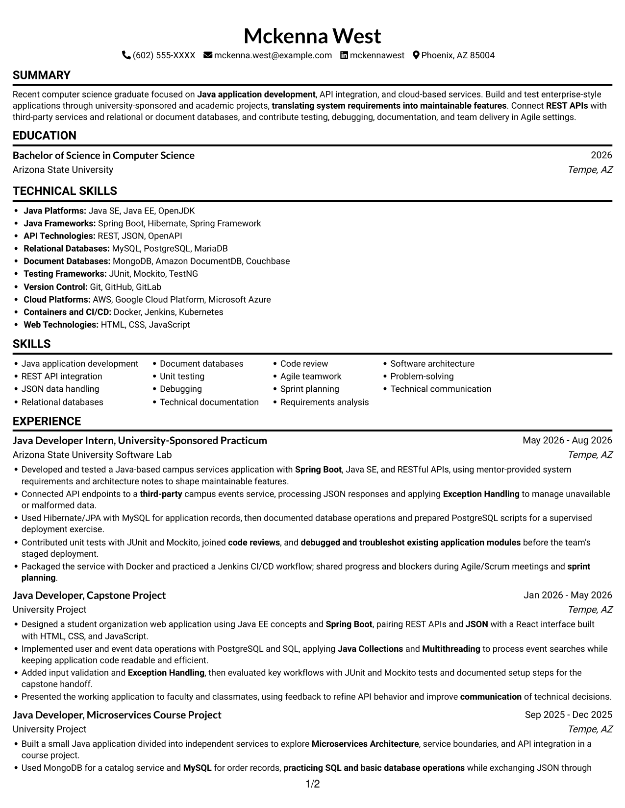 Resume example — page 1