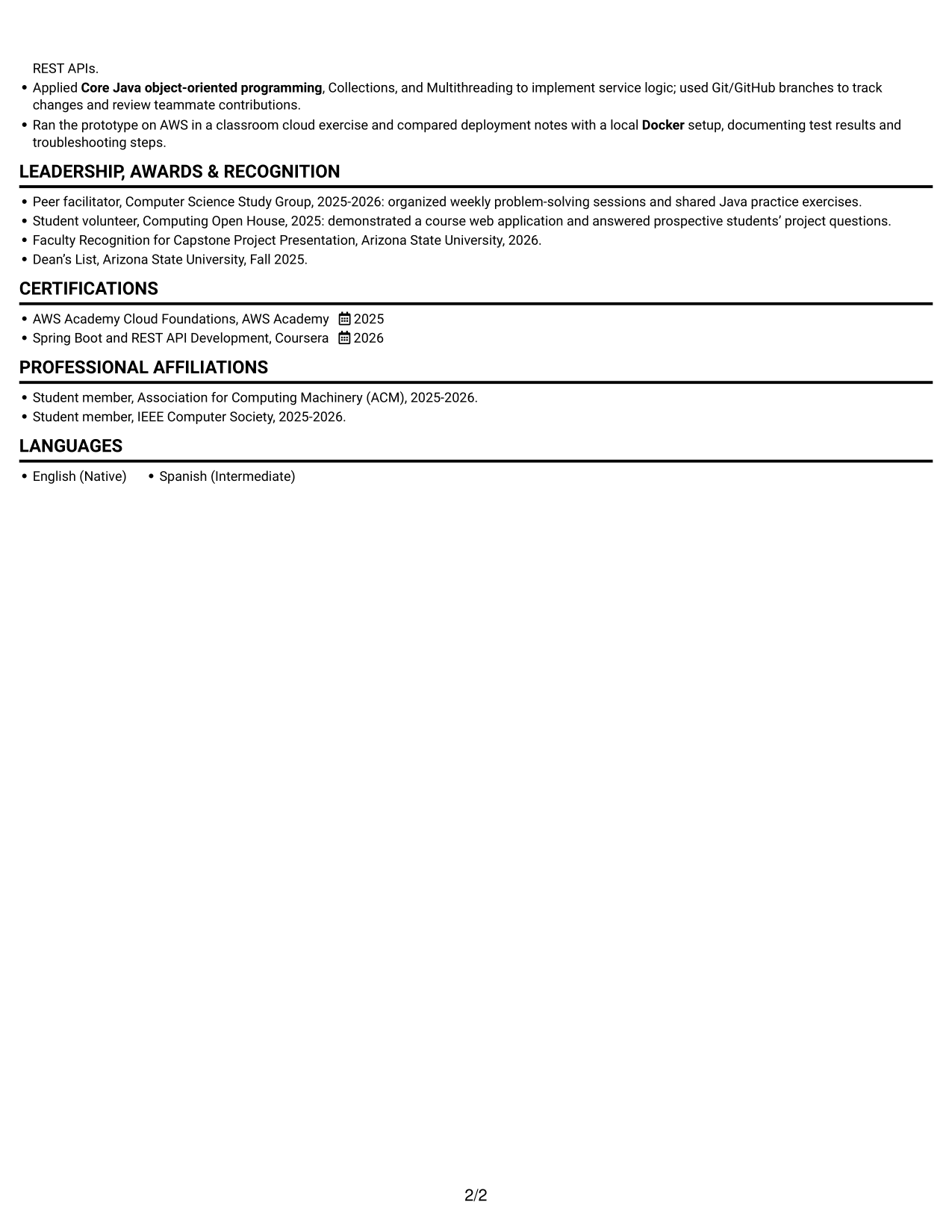 Resume example — page 2
