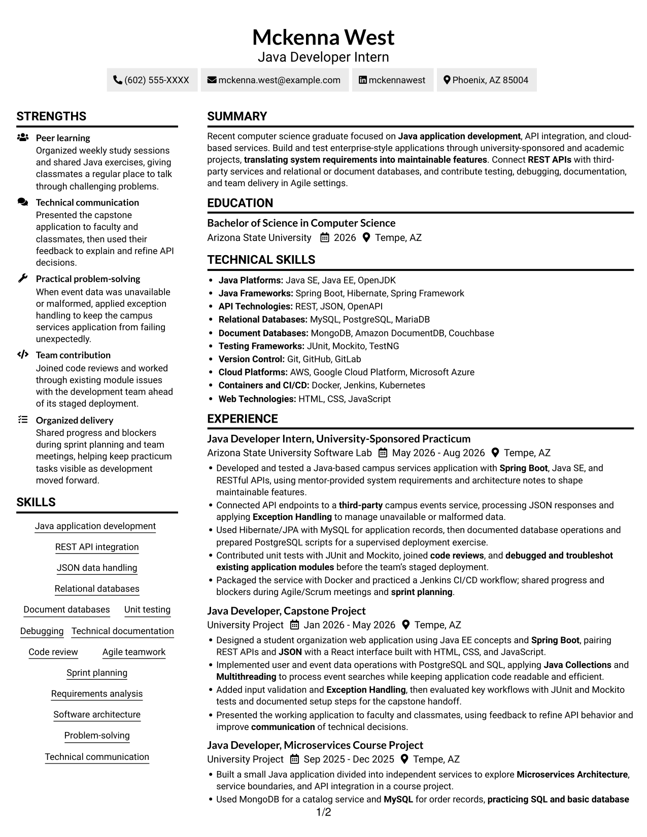 Resume example — page 1