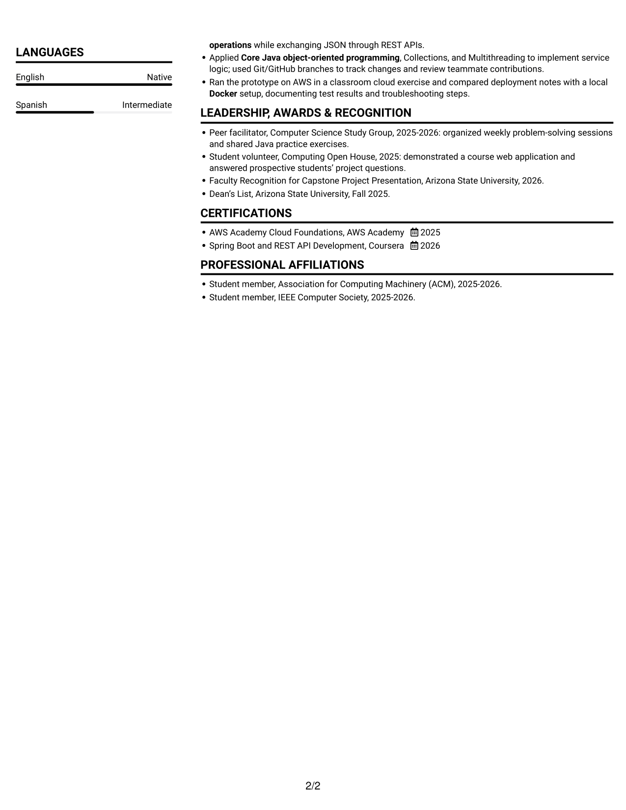 Resume example — page 2