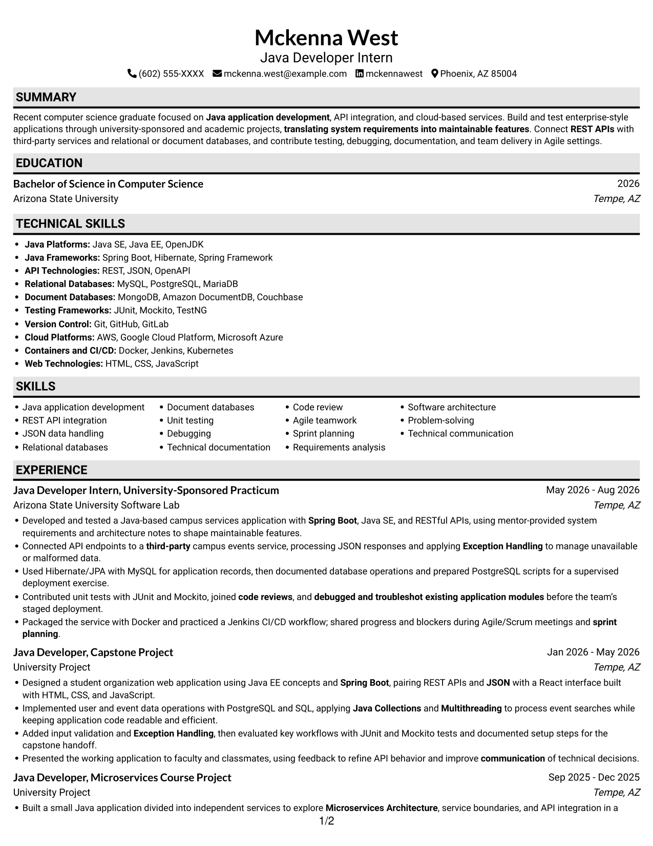 Resume example — page 1