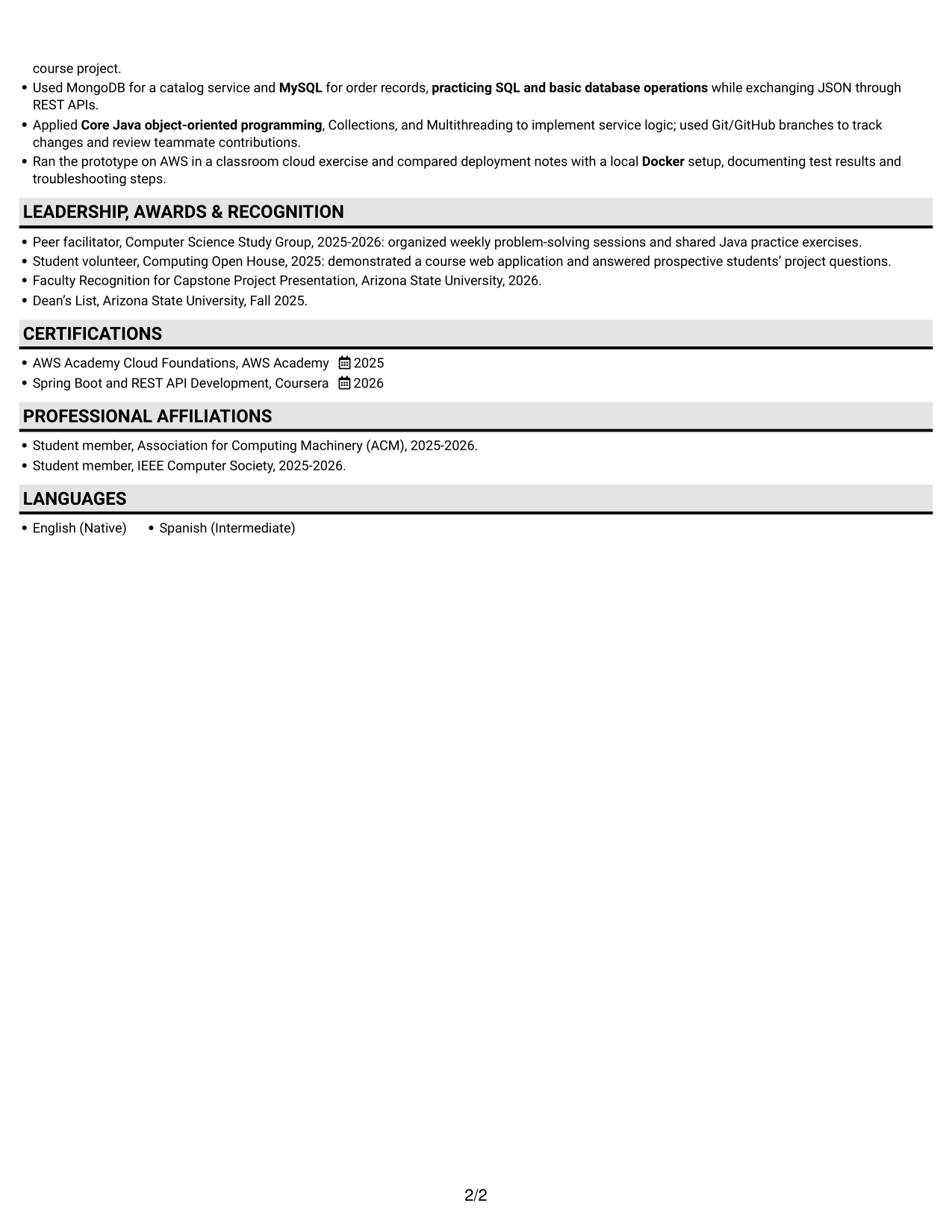 Resume example — page 2
