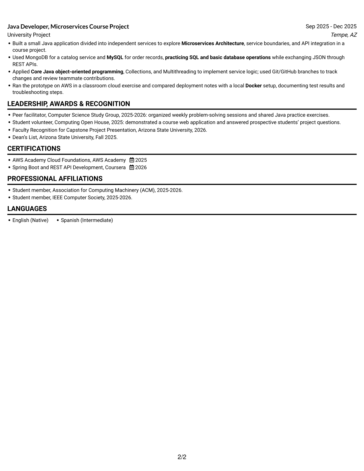 Resume example — page 2