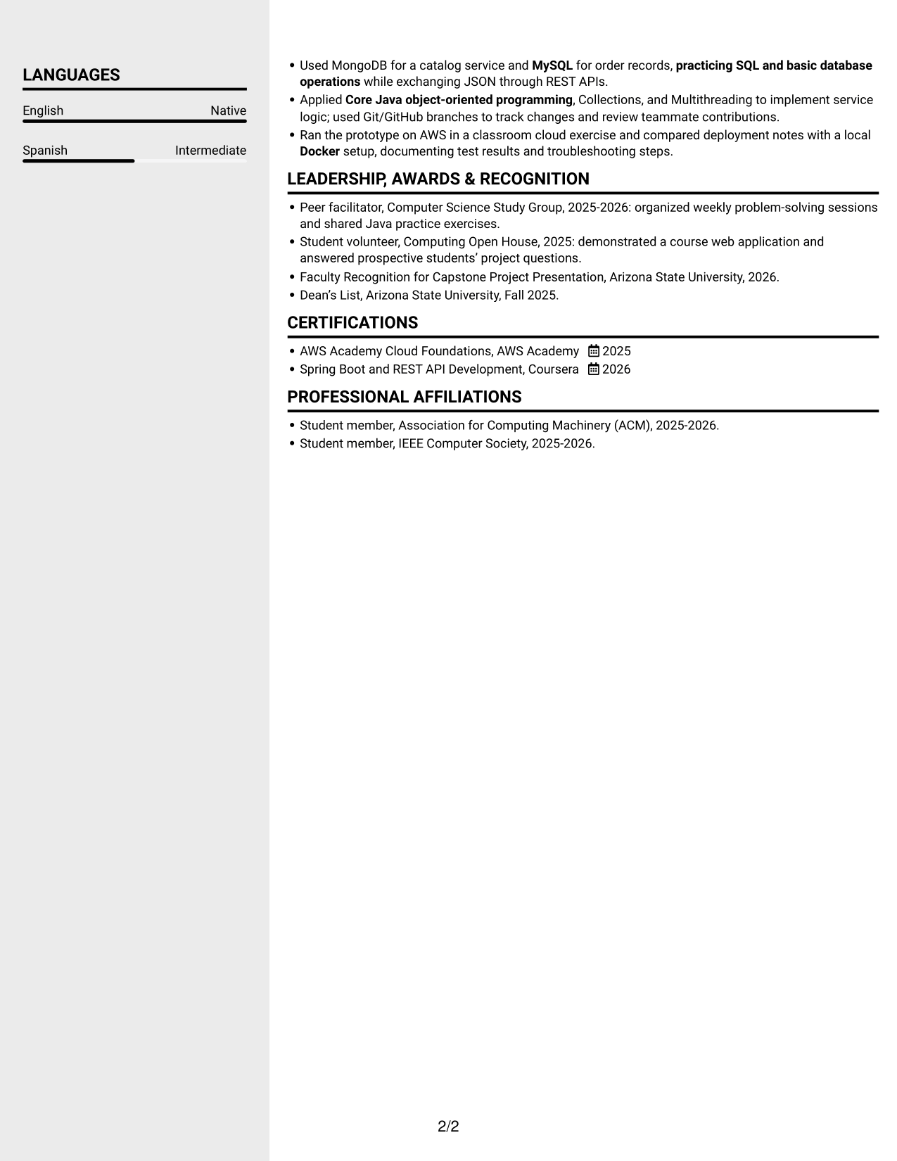 Resume example — page 2