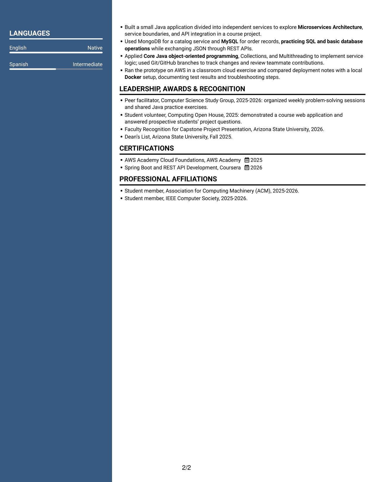 Resume example — page 2