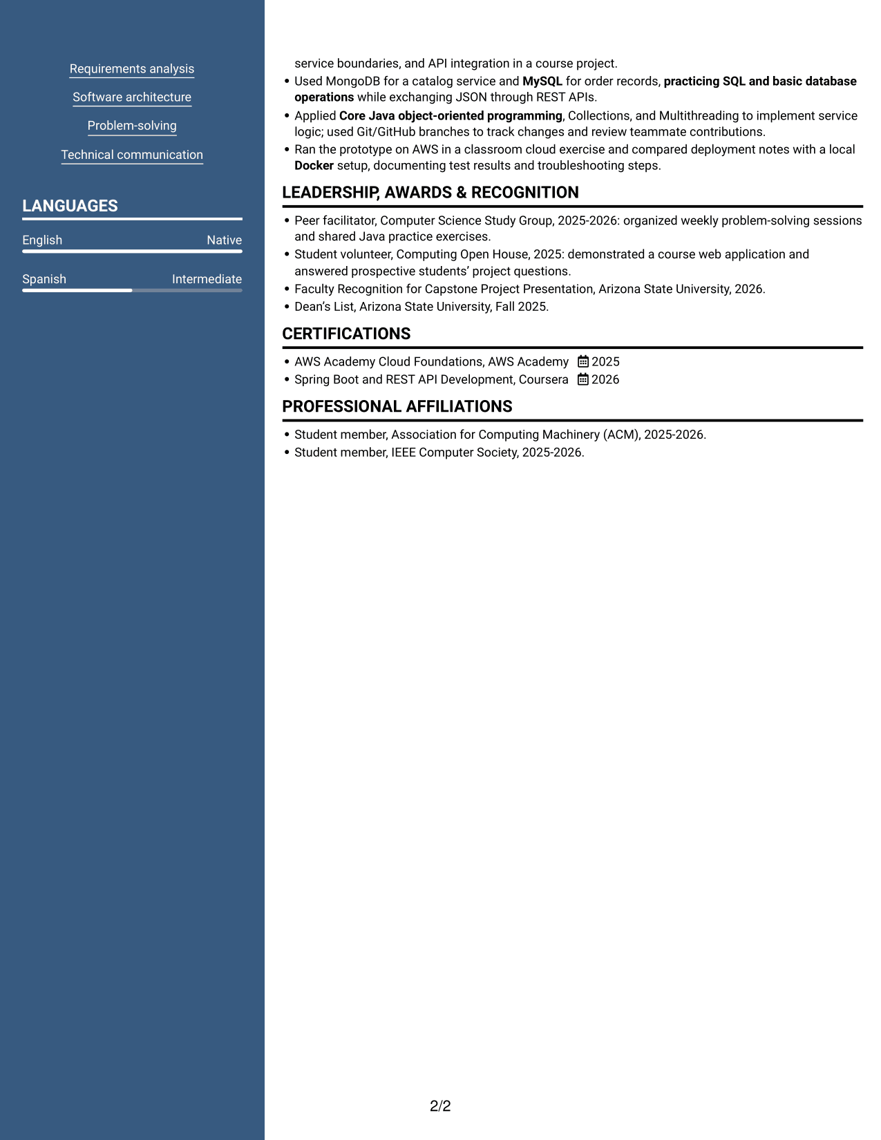 Resume example — page 2