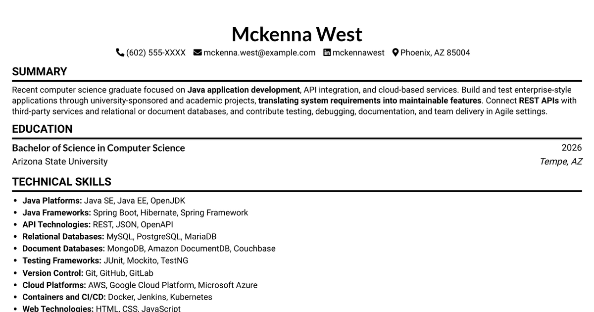 7 Java Developer Intern - API Integration Resume Templates with Example